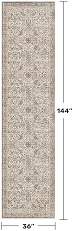 Moss Green 3x12 Wide Hallway Runner Rug, Vintage Brown Taupe Floral Design Carpet for Kitchen, Washable Extra Long Runner Rugs for Entrance Floor, Low Pile & Stain Resistant