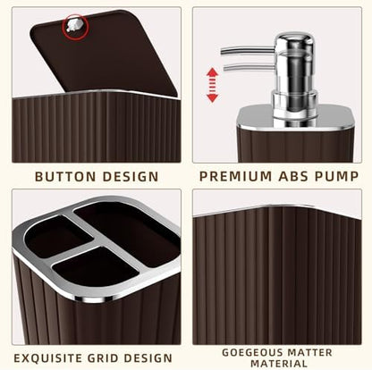 XLHOMO Bathroom Accessories Set - Gorgeous Bathroom Set, 10PC Brown Bathroom Accessories, Bathroom Accessory Set, Toilet Brush, Trash Can, Qtip Holder Dispenser & Soap Dispenser