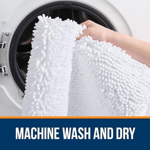 OLANLY Chenille Bathroom Rugs Mats Sets 2 Piece, 36"x24"+24"x20", White