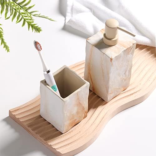 RQYIXI Ceramic Bathroom Accessories Set,Beige,4 Piece,Marble Design