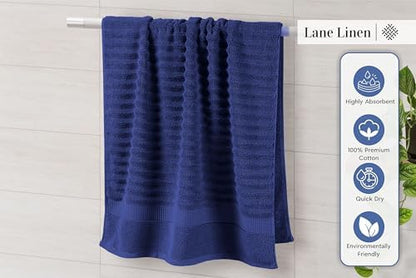 LANE LINEN Bath Towel Set 100% Cotton 6 Piece Soft Absorbent - Navy