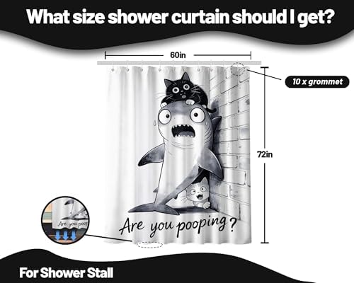Black Cat Riding Shark Shower Curtain Cool Teen, 60x72 Inchs