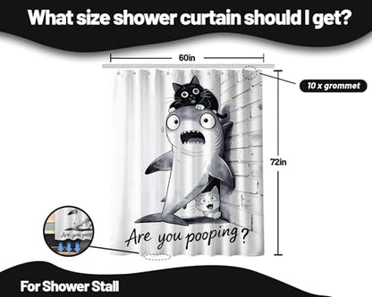 Black Cat Riding Shark Shower Curtain Cool Teen, 60x72 Inchs