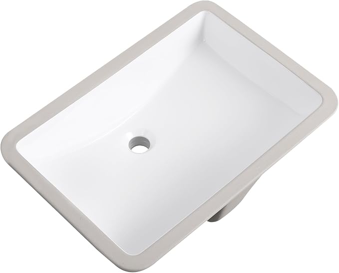 Undermount Bathroom Sink 24x16 Inch Small Bathroom Sink White Porcelain Ceramic Bathroom Under Counter Lavatory Vanity Sink Basin Rectangular Undermount Sinks with Overflow