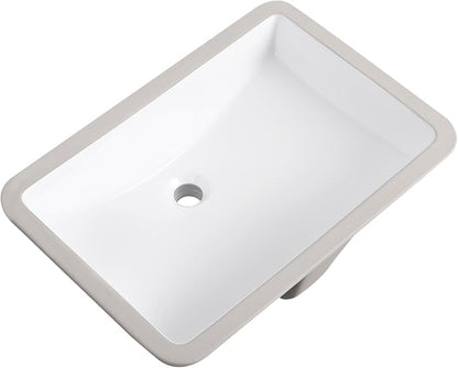 Undermount Bathroom Sink 24x16 Inch Small Bathroom Sink White Porcelain Ceramic Bathroom Under Counter Lavatory Vanity Sink Basin Rectangular Undermount Sinks with Overflow
