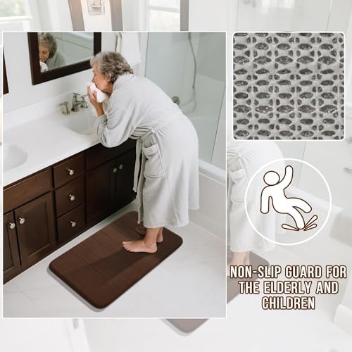 Yimobra Memory Foam Bathroom Mat Set, 31.5 x 20 & 24 x 17 in, Brown