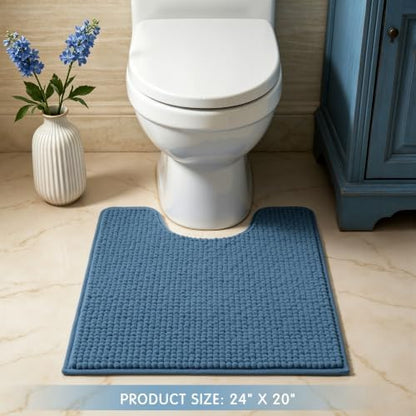 SUBRTEX Bathroom Rugs, U Shaped Chenille Bath Rug 24" x 20" Soft Short Plush Bath Mat Soft Shower Mat Water Absorbent Shower Mat Quick Dry Machine Washable, Stone Blue
