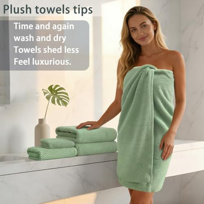VOOVA & MOVAS Bath Towels 4PC, 100% Cotton, 30x56 in, Sage Green