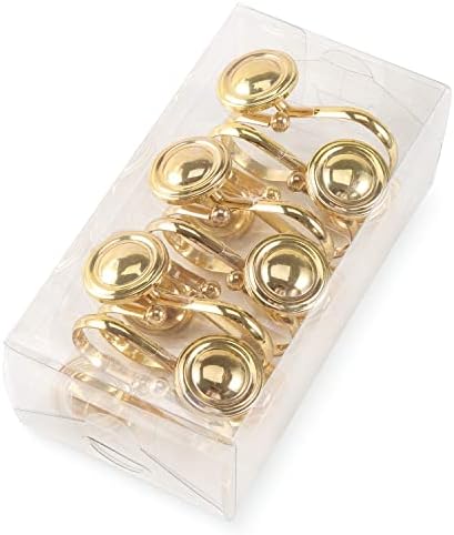 CHICTIE Gold Shower Curtain Hooks Rings, Decorative Shower Hook for Shower Curtain, Rustproof Modern Shower Rings Hangers for Bathroom Curtains Rods, Set of 12