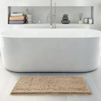 FRESHMINT Large Chenille Bathroom Rugs Mat 36"x24", Non-Slip Bath Mat for Bathroom Floor & BathTub, Washable Shower Shag Bath Rugs, Soft Fluffy Thick Water Absorbent Microfiber Shower Mat, Light Brown