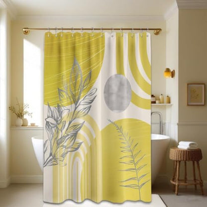 Mustard Yellow Extra Long Shower Curtain, Tall 72X96 in, Mid Century