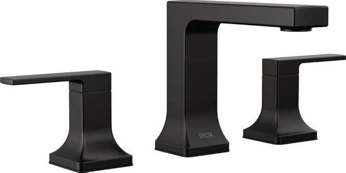 Delta Velum Matte Black Bathroom Faucet 3 Hole, 8 Inch Widespread Bathroom Sink Faucet for Vanity, Metal Push-Pop Drain Assembly, Matte Black 3537LF-BLMPU