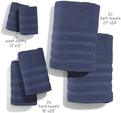 Hearth & Harbor Bath Towels for Bathroom - 100% Ring Spun Cotton Luxury Bathroom Towels - Soft & Highly Absorbent Bath Towels Set, 6 Piece Set, Navy