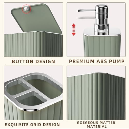 XLHOMO Bathroom Accessories Set - 25PC Sage Bathroom Set, Bathroom Set with Shower Curtain and Rugs, Sage Green Shower Curtain Set, Bathroom Accessory Set, Trash Can & Soap Dispenser