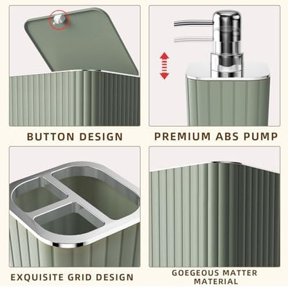 XLHOMO Bathroom Accessories Set - Gorgeous Sage Green Bathroom Set, 10PC Bathroom Accessory Set, Toilet Brush, Trash Can, Qtip Holder Dispenser & Soap Dispenser