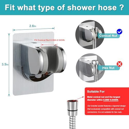 GwernKB Shower Head Holder Strong Adhesive No Drilling Wall Mount Adjustable Handheld Showerhead Bracket for RV Kids Bathroom Shower,Fix Firmly and Use Conveniently (Silver, 1)