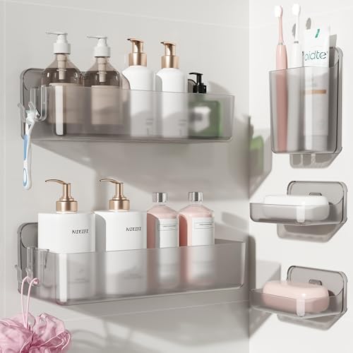 Nieifi Adhesive Shower Shelves, Gray, 5 Pieces