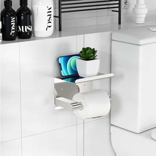 GLNLQ Chrome Toilet Paper Holder Wall Mount, Self Adhesive or Screw-in