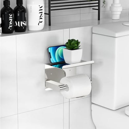 GLNLQ Chrome Toilet Paper Holder Wall Mount, Self Adhesive or Screw-in
