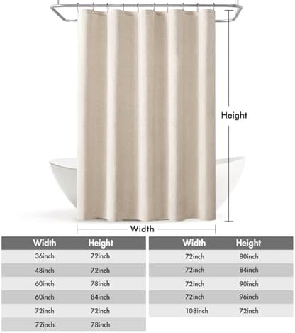 MIULEE W60*L84 Extra Long Linen Shower Curtain Cream Beige 10 Metal Hooks