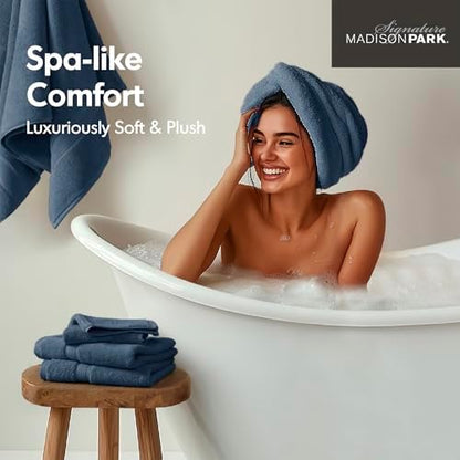 Madison Park Cotton Bath Sheet 2P Oversized, 800GSM, 34" x 68" Slate Blue