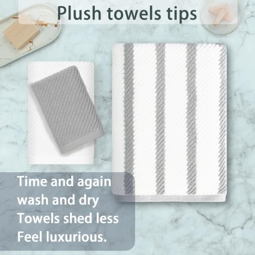 VOOVA & MOVAS Stripe 3PC Towel Set, 100% Cotton, Grey