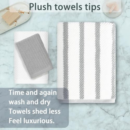 VOOVA & MOVAS Stripe 3PC Towel Set, 100% Cotton, Grey