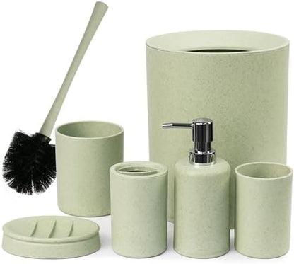 CERBIOR Bathroom Accessories Set 6 Piece Wheat Straw Bath Ensemble,Green
