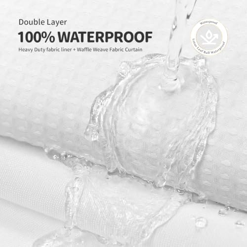 Dynamene White Hook Free Waffle Shower Curtain & Snap-in Fabric Liner,72x83