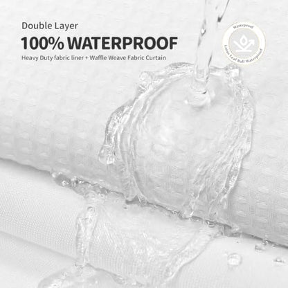 Dynamene White Hook Free Waffle Shower Curtain & Snap-in Fabric Liner,72x93