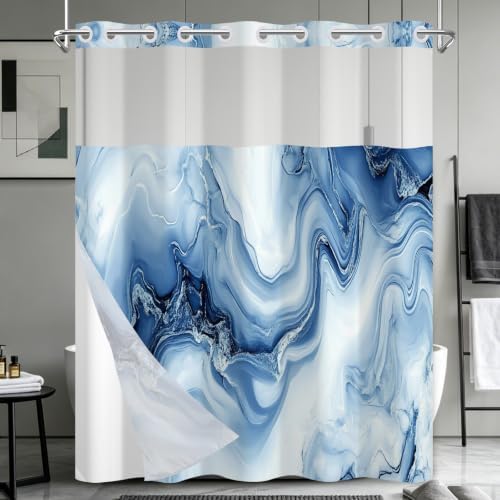 No Hook Shower Curtain Set with Snap-in Liner 71x74 Inch