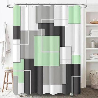 BTTN 60x72 Stall Geometric Waterproof Fabric Shower Curtain Set, Mint Green