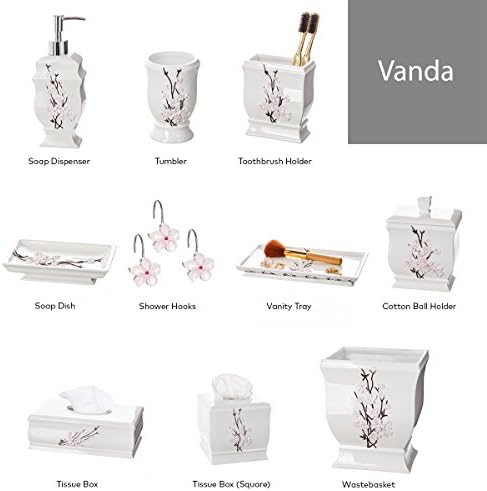 Creative Scents Vanda White Trash Can 1.48 Gal / 5.6L - Decorative Designed Wastebasket - Durable Small Bathroom Trash Can - Waste Basket for Bathroom, Powder Room, Bedroom Or Living Room Decor