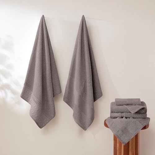 Modern Threads Astra 6-Piece 100% Cotton Towel Set – Jacquard Geometric Pattern – Includes 2 Bath Towels, 2 Hand Towels, 2 Washcloths – Absorbent, Quick Dry, Soft & Durable – Taupe