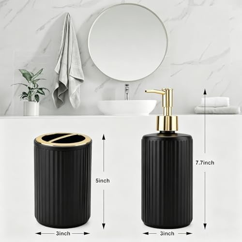 Black Glass Bathroom Accessories Set, Soap Dispenser and Toothbrush Holder