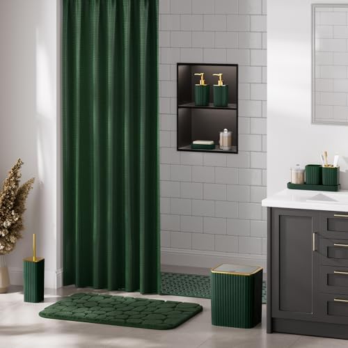 XLHOMO 26PC Bathroom Accessories Set - Gorgeous Green Bathroom Set, Bathroom Accessory Set, Shower Curtain Set with Bathtub Mats for Shower Tub, Trash Can & Soap Dispenser
