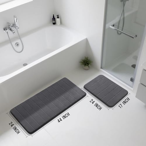 Yimobra Large Memory Foam Bathroom Mat Set, 44 x 24 & 24 x 17 in, Dark Gray