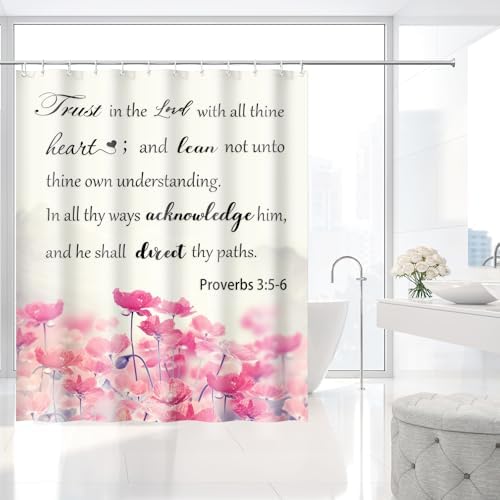 Trust in the Lord Proverbs 3:5-6 Shower Curtain with Hooks 72 x 72 Inches