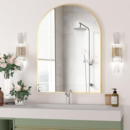 Arched Wall Mirror for Bathroom, 40"x30" Arched Mirror Wall Mounted Mirror with Metal Frame, Gold Vanity Mirror Decor for Mantle, Bedroom, Entryway, Living Room