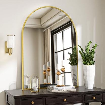 VooBang Large Arched Wall Mirror, 36 x 48 inch Arch Bathroom Mirror Gold