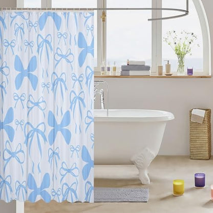 jejeloiu Cute Bowknot Shower Curtain for Bathroom Decor 72"x84" Blue Girls Bow Bath Curtain Kawaii Bathroom Accessories Waterproof Polyester Fabric with 12 Hooks for Stalls Bathtubs Princess Decor