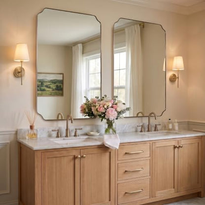 MIRRORART 36x48’’ Large Brushed Champagne Bronze Bathroom Mirrors for Wall