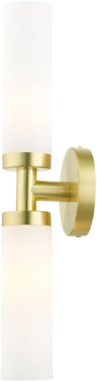 Livex Lighting Aero Steel 2 Light Wall Sconce for home decor, 1 Satin Brass Finish light fixture, perfect for bathroom, bedroom or living room decor