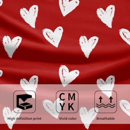Love Hearts Hand Towel Set of 2, Cute Valentine's Day Red Soft Absorbent Dish Tea Towels Washcloths 14x28 Inch Home Hotel Kitchen Bathroom Wedding Anniversary Decor