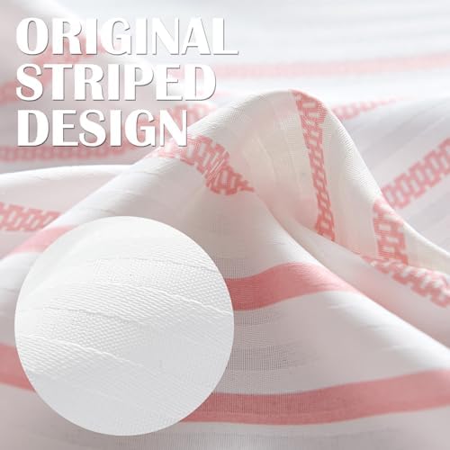 jinchan Pink and White Shower Curtain for Bathroom Modern Farmhouse Striped Waterproof Fabric Shower Curtain Set with 12 Hooks Machine Washable 70x72 Inches