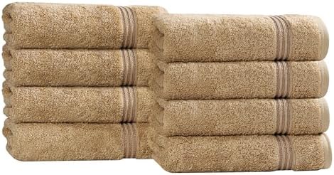 Superior Egyptian Cotton 8-Piece Hand Towel Set, Towel Basics For Quick Dry, Absorbent Small Towels, Facial, Spa, Kitchen, Bathroom Essentials, Apartment, Guest Bath, Soft, Washcloth, Toast