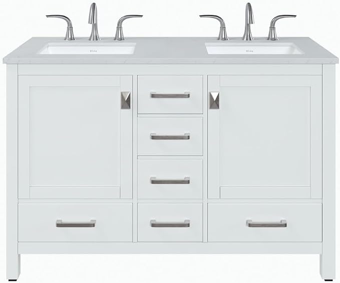 Aberdeen 48 in. White Double Sink Bath Vanity with Carrara Quartz Top and Undermount Porcelain Sinks