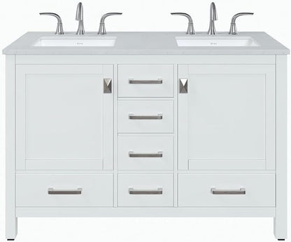Aberdeen 48 in. White Double Sink Bath Vanity with Carrara Quartz Top and Undermount Porcelain Sinks