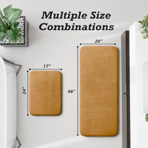 HUXMEYSON Bathroom Rugs Sets 2 Piece, Non-Slip & Quick Dry Bath Mat Set, Ultra Soft Velvet Bath Rugs for Bathroom, Toilet and Shower Floor, Khaki
