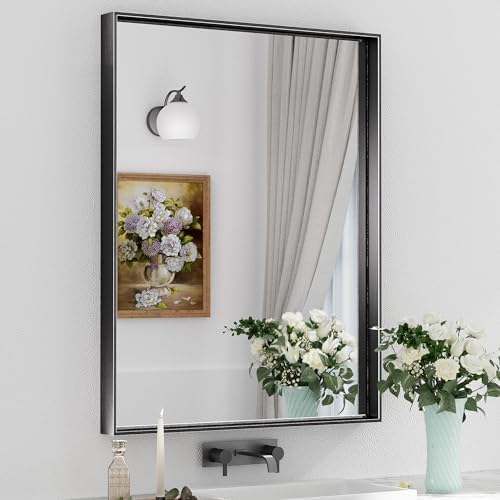Keonjinn 28x36 Inch Black Bathroom Mirror for Over Sink, Wall Mounted